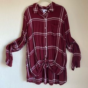 Tunic length plaid shirt